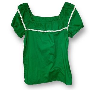 Green Embroidered White Lace Color Top - XS